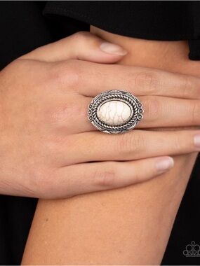 R-72 Classic Silver-Tone White Stone Statement Ring